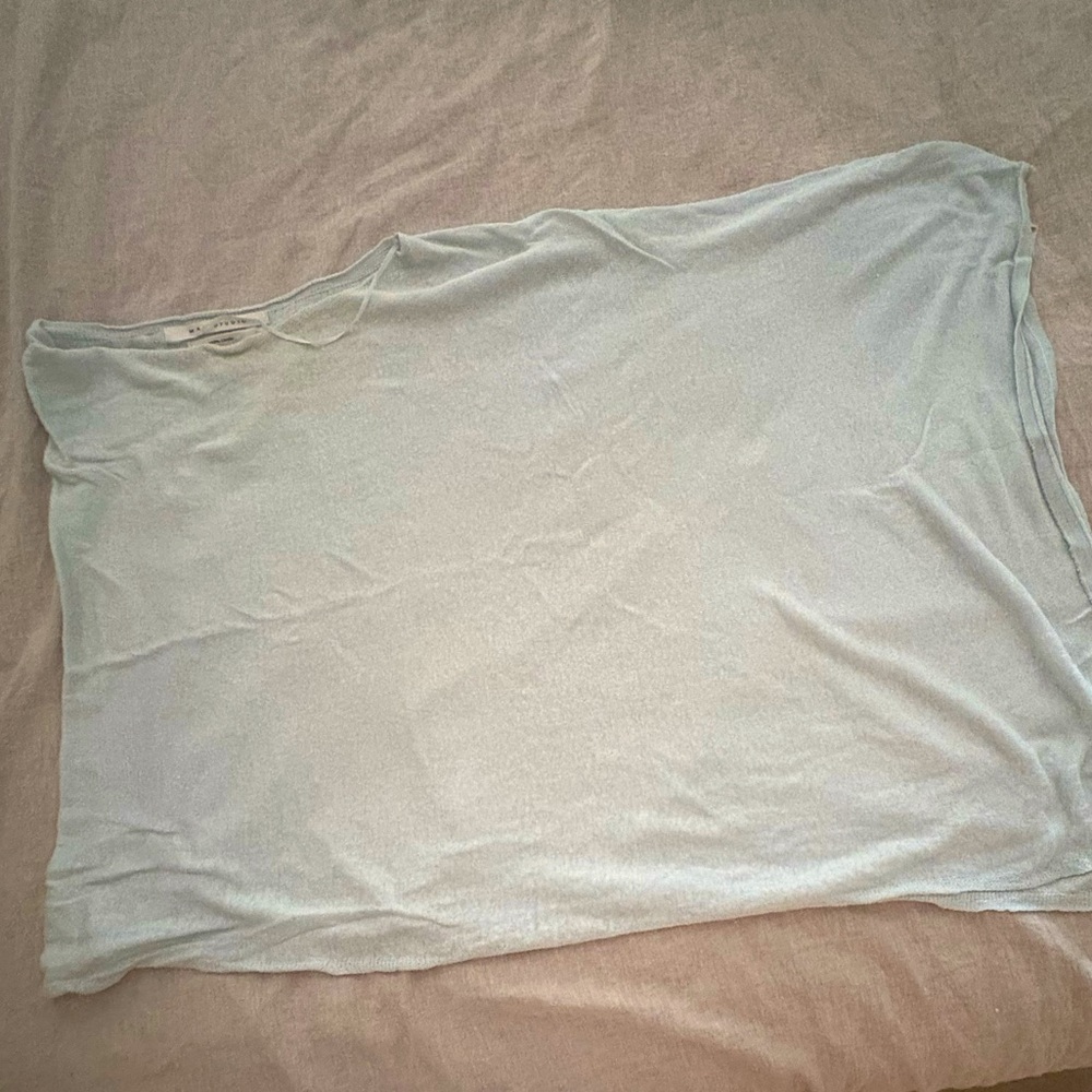 Max Studio Linen Knit Poncho in Light Blue